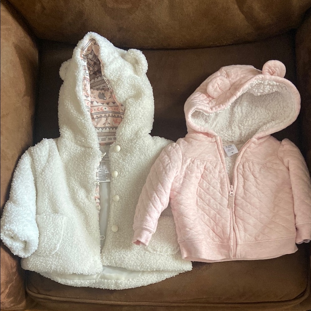 Adorable White and Pink Baby Hoodies with Bear Ears